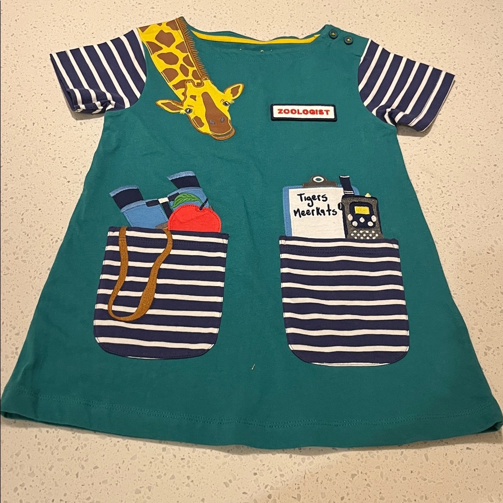 Mini Boden Teal and Yellow Zoologist Dress